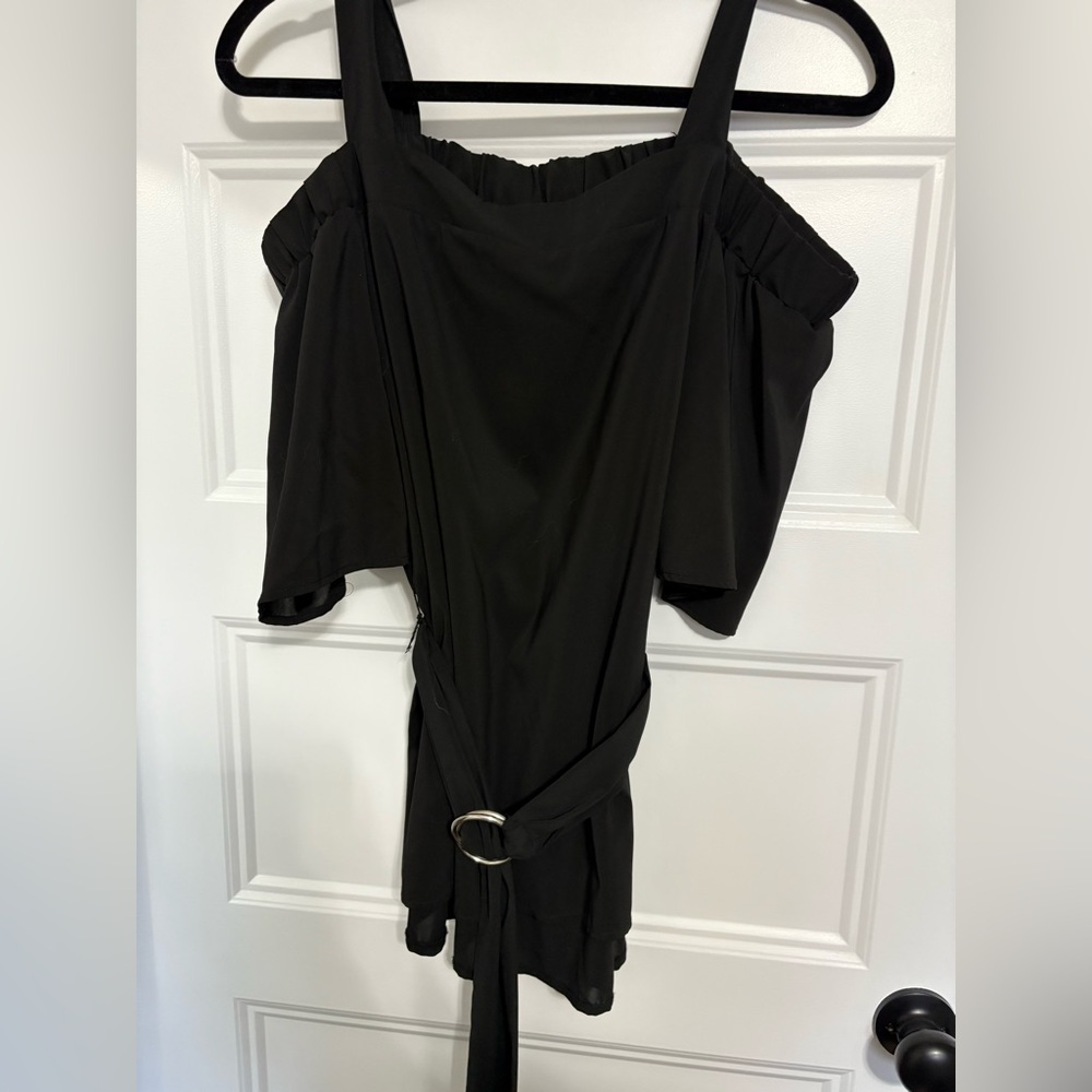 Black Off-Shoulder shirt with Belt